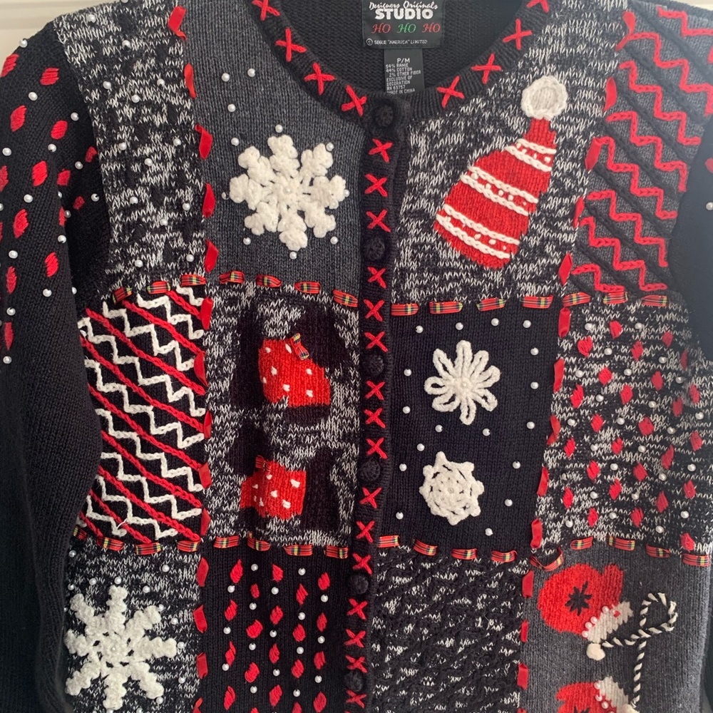 Studio Black And Red Patchwork Sweater - image 3